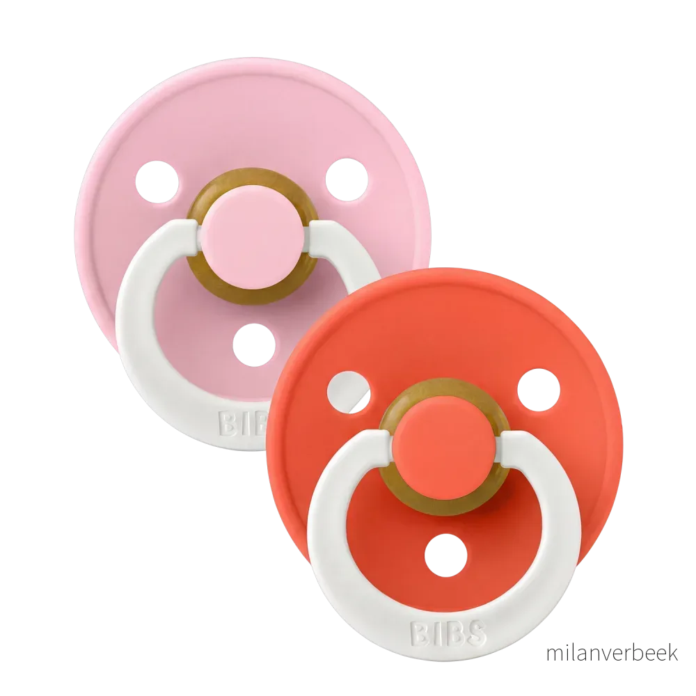 BIBS – Pacifier Colour 2 Pack Latex – Baby Pink GLOW/Tango GLOW – Size 1 v:4345836