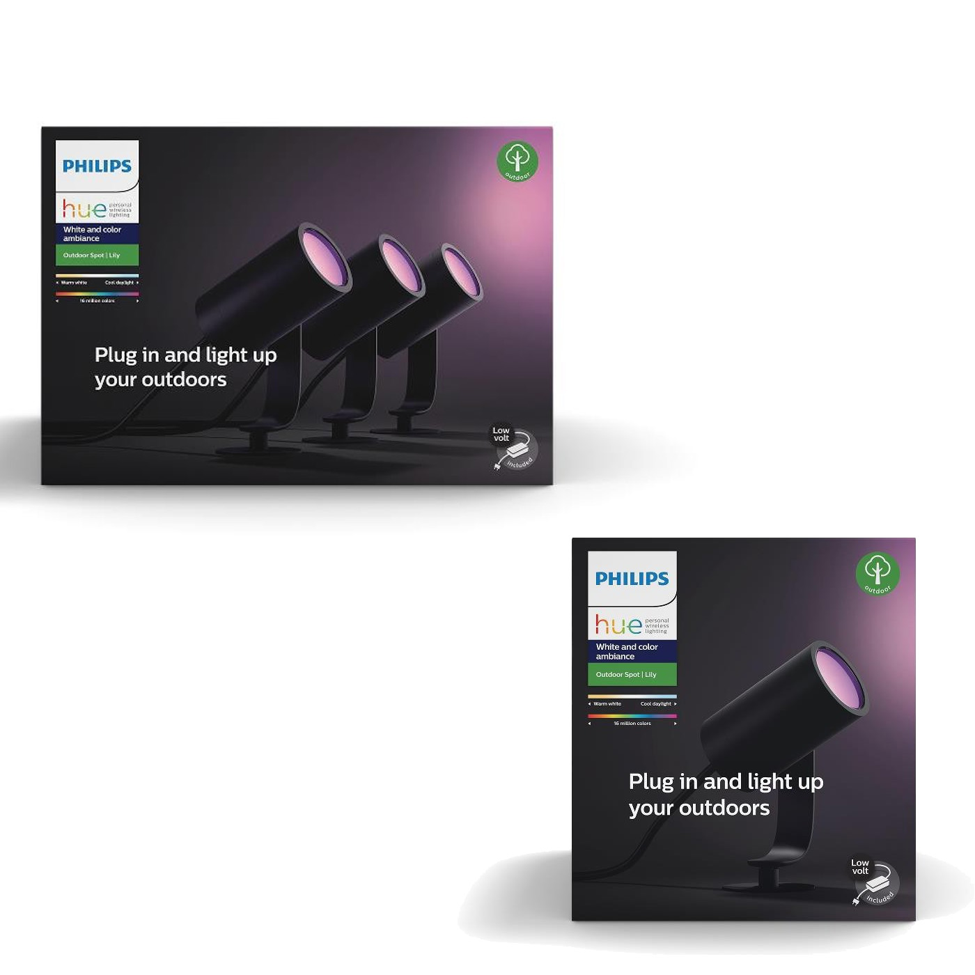 Philips Hue – Lily Spottlys Pakke: Basispakke & Forlengelse for Forbedret Utendørs Belysning – Gratis frakt v:7476258
