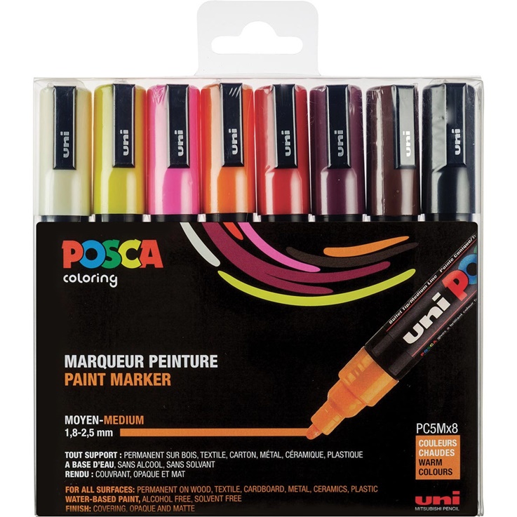 Posca - PC5M - Medium Tip Pen - Warm colors, 8 pc v:5409304