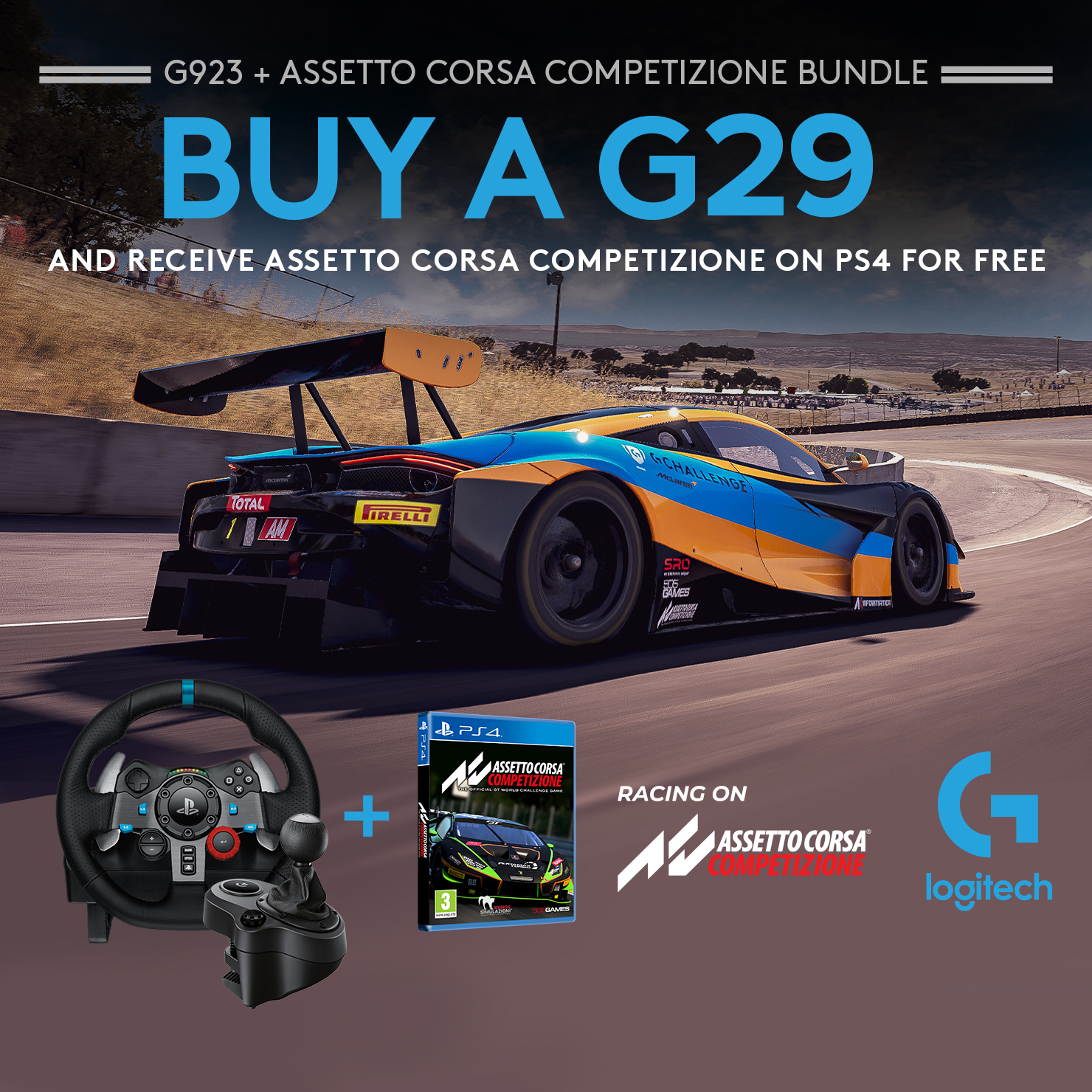 Logitech G29 Driving Force incl shifter + Assetto Corsa Competizione – PlayStation 4 Games Bundle – Gratis frakt v:3301631