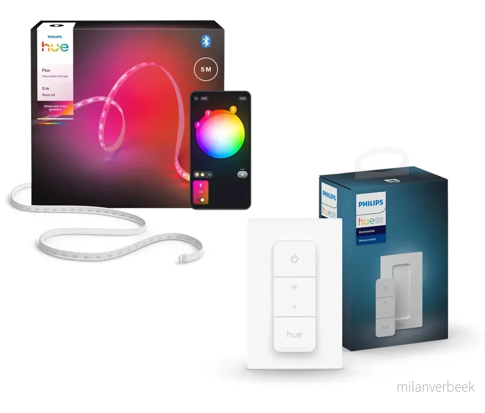 Philips Hue - Flux 5 m Lightstrip + Dimmer Switch – Ultra Bright Gradient Smart LED Bundle - Gratis frakt v:7070317