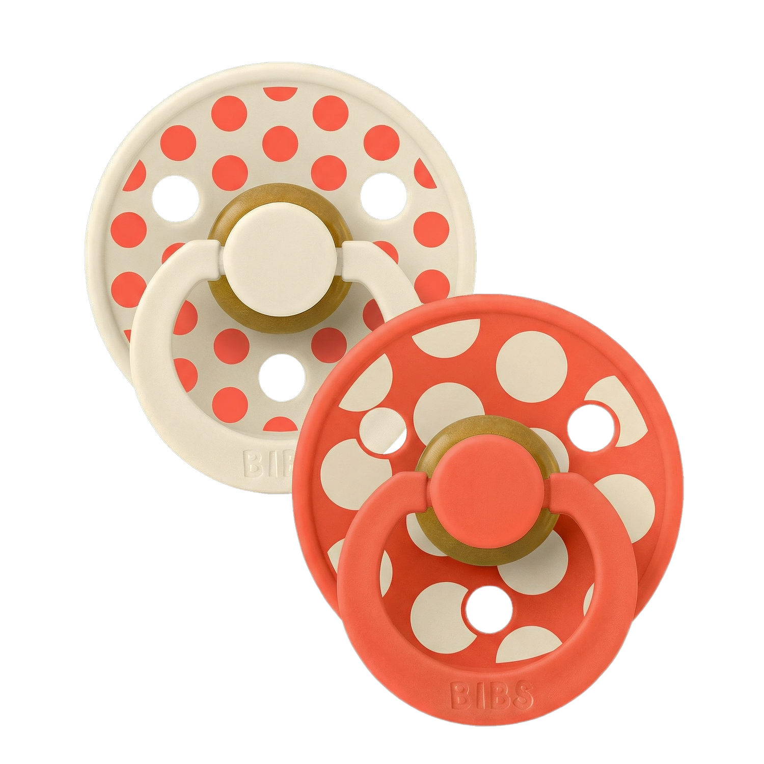 BIBS – Pacifier Studio Colour 2 PACK Polka Mix Latex – Ivory/Tango – Size 2 v:5447257