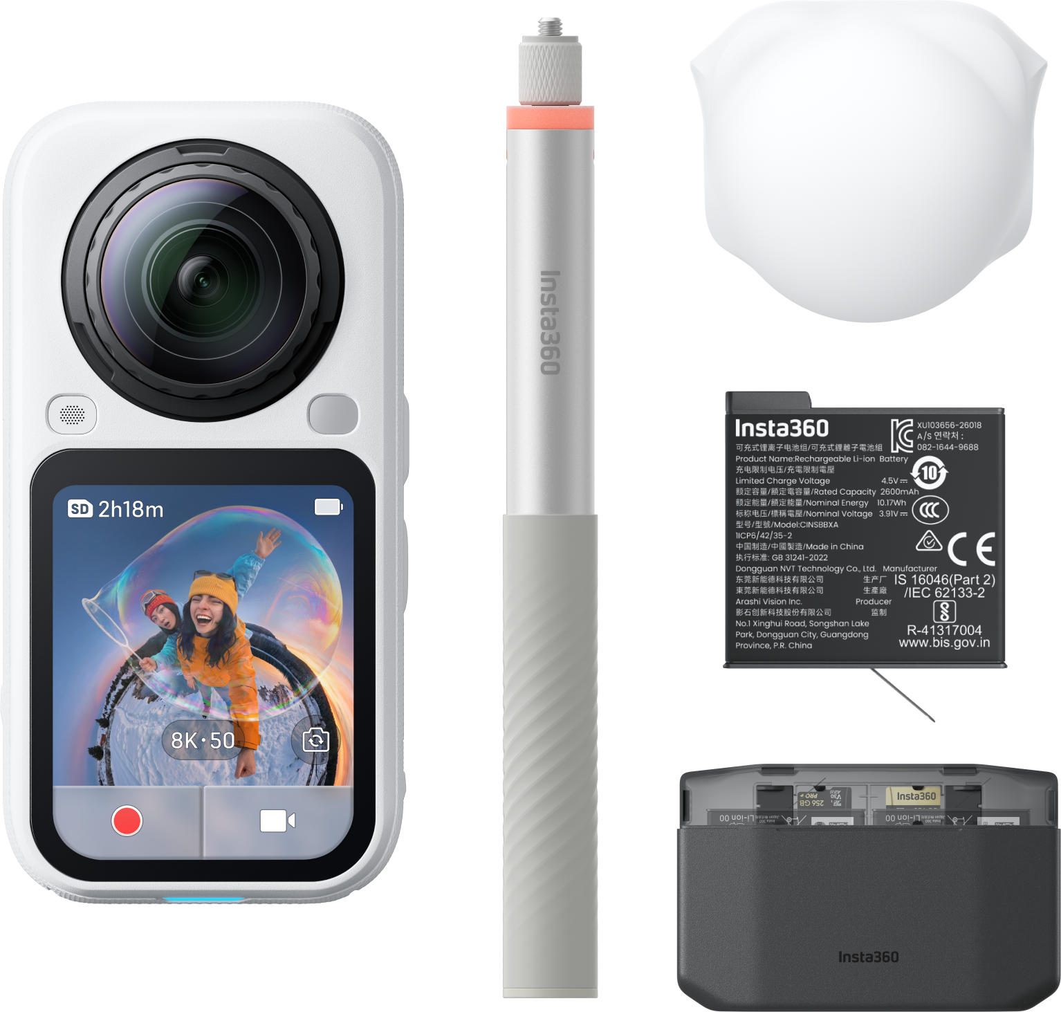 Insta360 - X6 Bundle 8K 360° Actionkamera - Ekstra Batteri & Selfiestang - Arctic White - Gratis frakt v:9064006