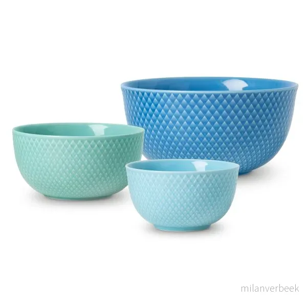 Lyngby Porcelæn - Rhombe Color Skål - Sett med 3 - Blå - Blue/Turquoise /Aqua - M - Gratis frakt v:3447287