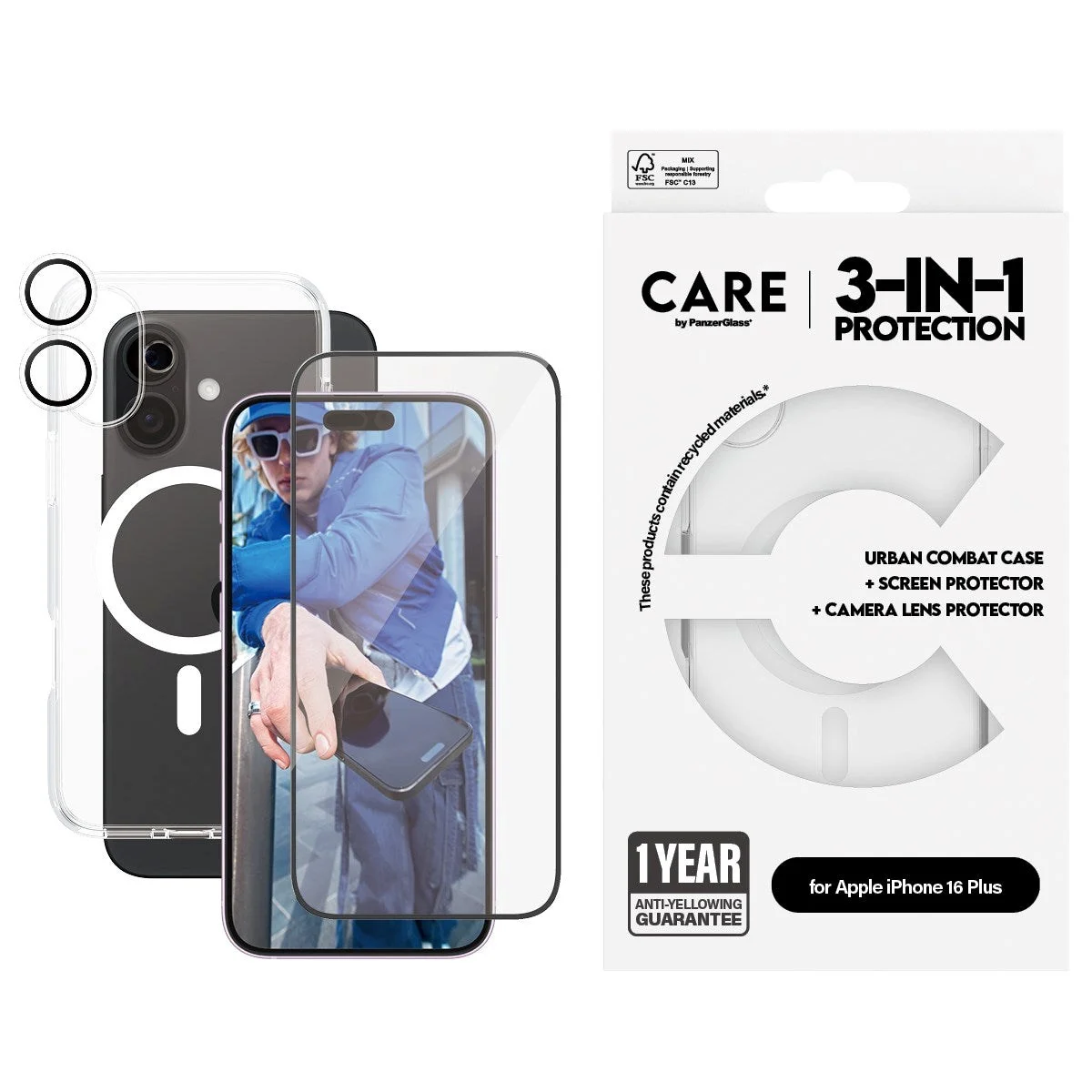 CARE by PanzerGlass - 3-in-1 Flagship Bundle - iPhone 16 Plus v:7740460