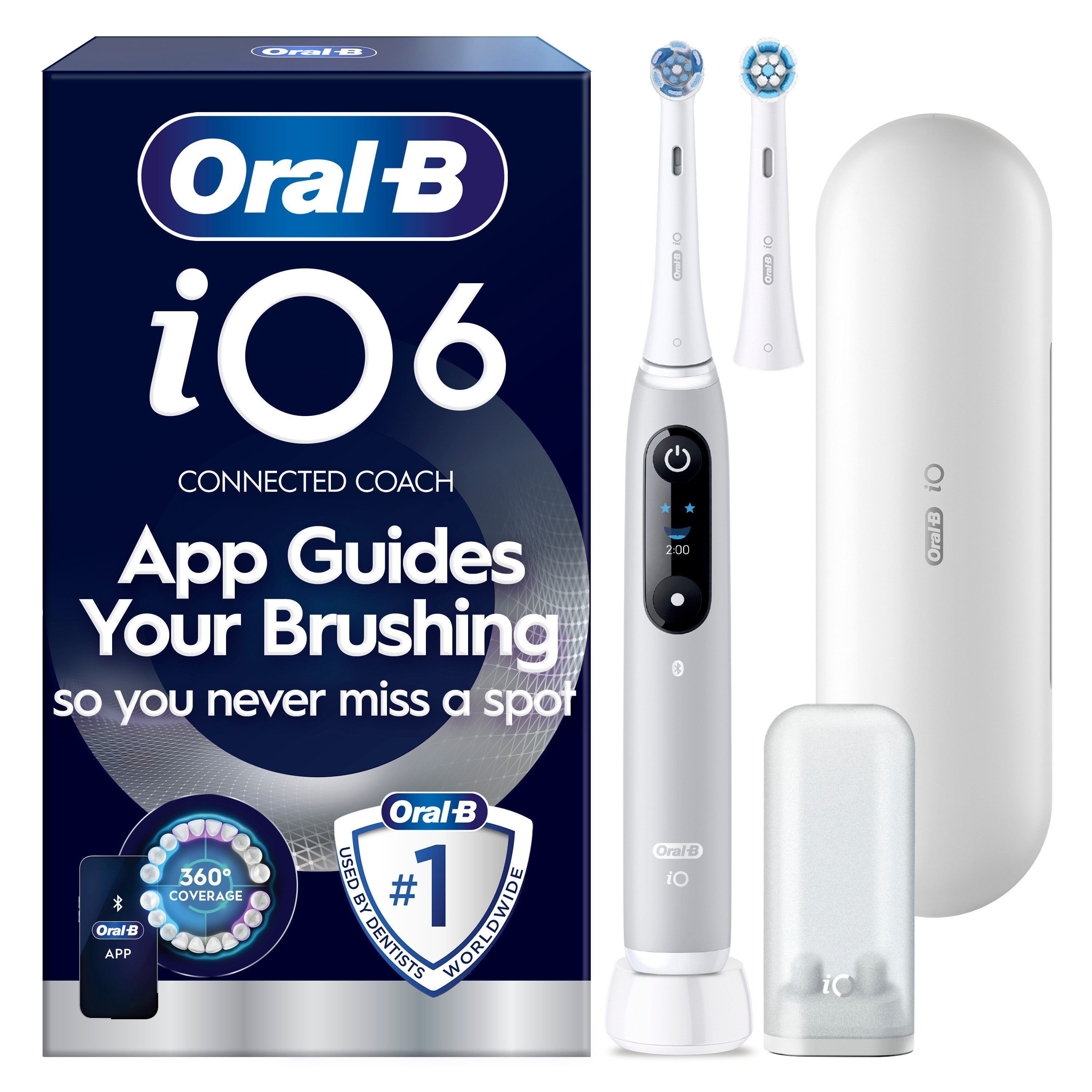 Oral B - iO6 Elektrisk Tannbørste - Grå - 2 Børstehoder, Reiseetui - Gratis frakt v:2336371
