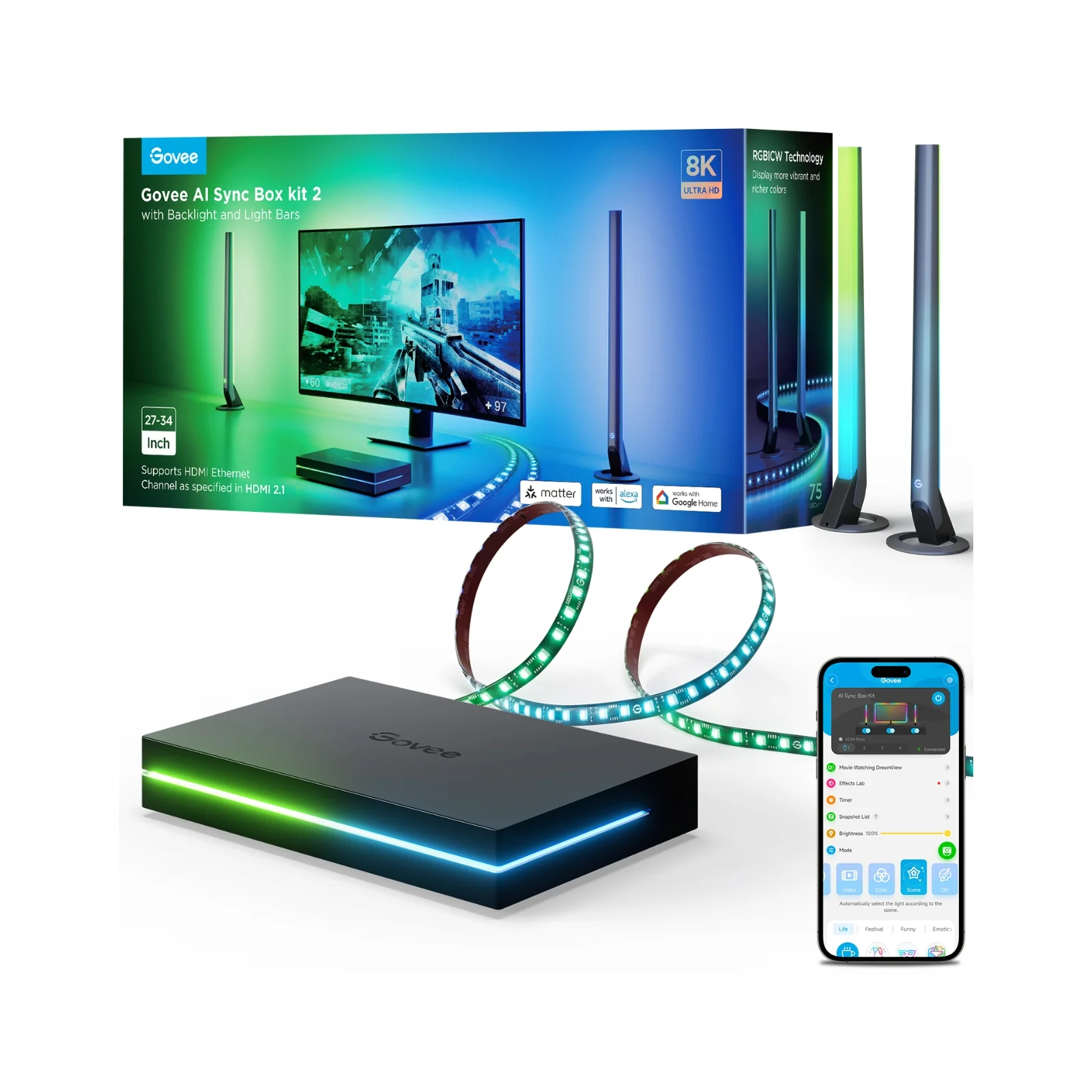 Govee AI Sync Box Kit 2 RGB-lyspakke for 27–34" PC – Gratis frakt v:5694894 Govee AI Sync Box Kit 2 RGB-lyspakke for 27–34" PC – Gratis frakt v:5694894