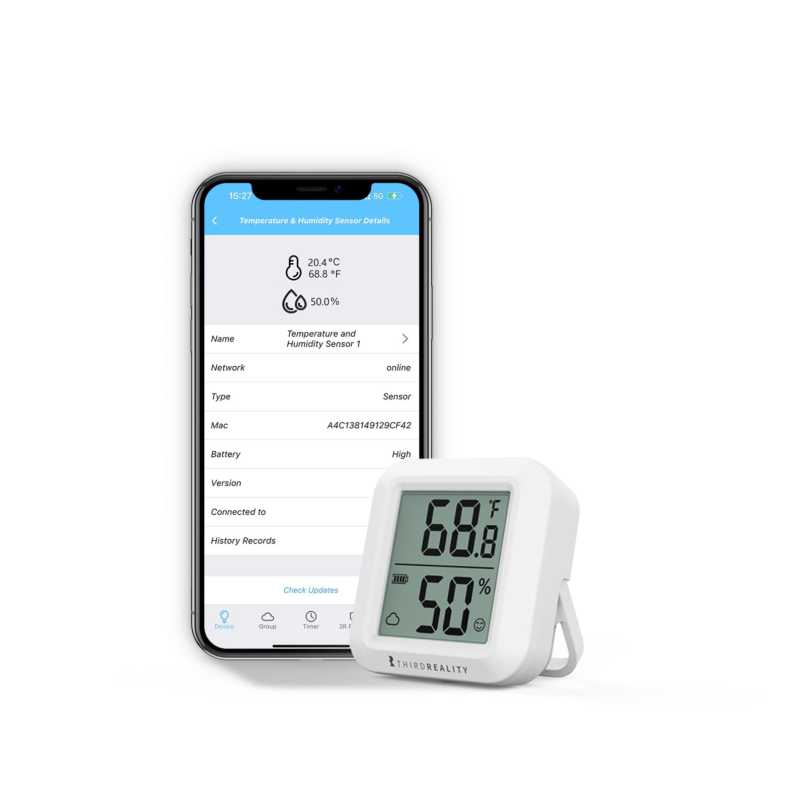 ThirdReality Zigbee Temperatur- og Fuktighetssensor med LCD-skjerm v:8757712