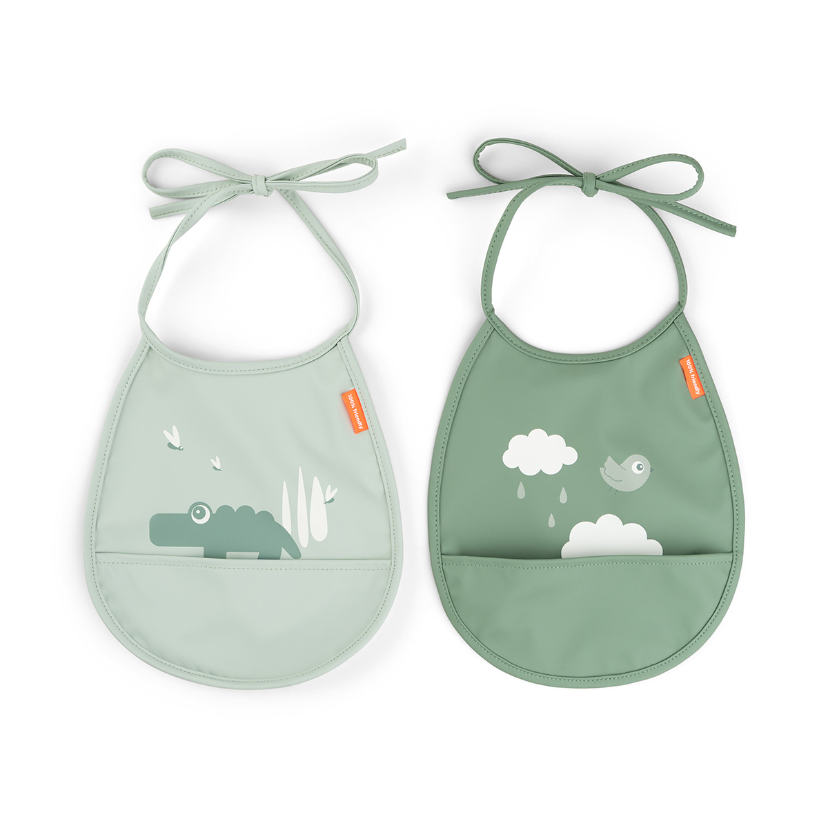 Done by Deer - Tiny pocket bib 2-pack - Croco Green - 20 x 19,5 cm v:4258140