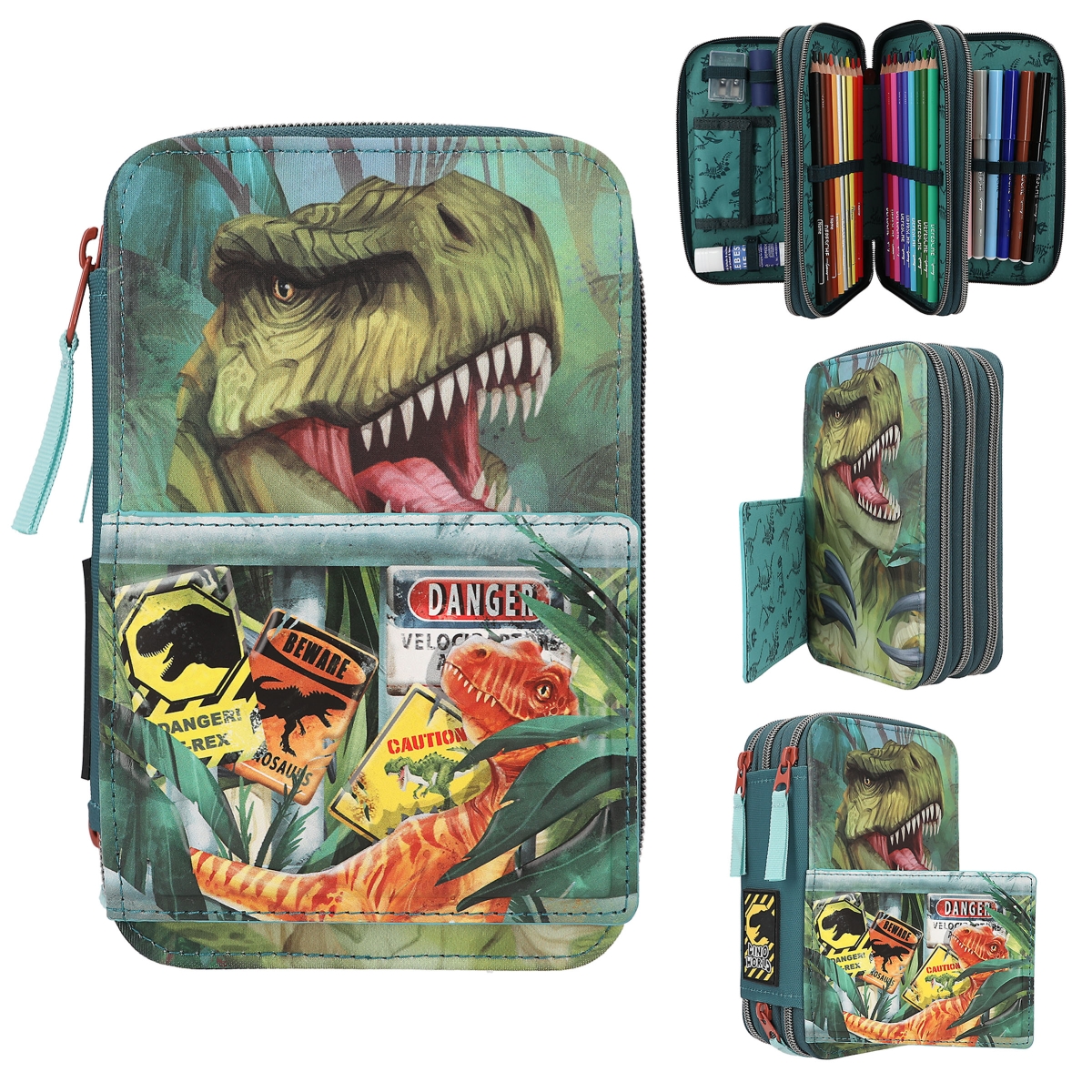 Dino World - Triple Pencil Case danger ( 0411757 ) - Gratis frakt v:8183366