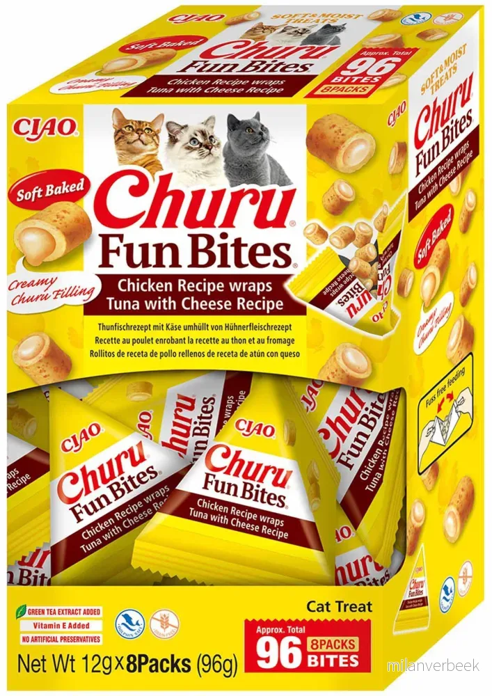 Churu - Cat Fun Bites Tuna with Cheese - 8pcs - 14 grams per tube v:5247178