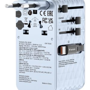 Verbatim – Charge 'n' Travel 70W 2C retractable Universal Travel Adapter Blue – Gratis frakt v:5877839