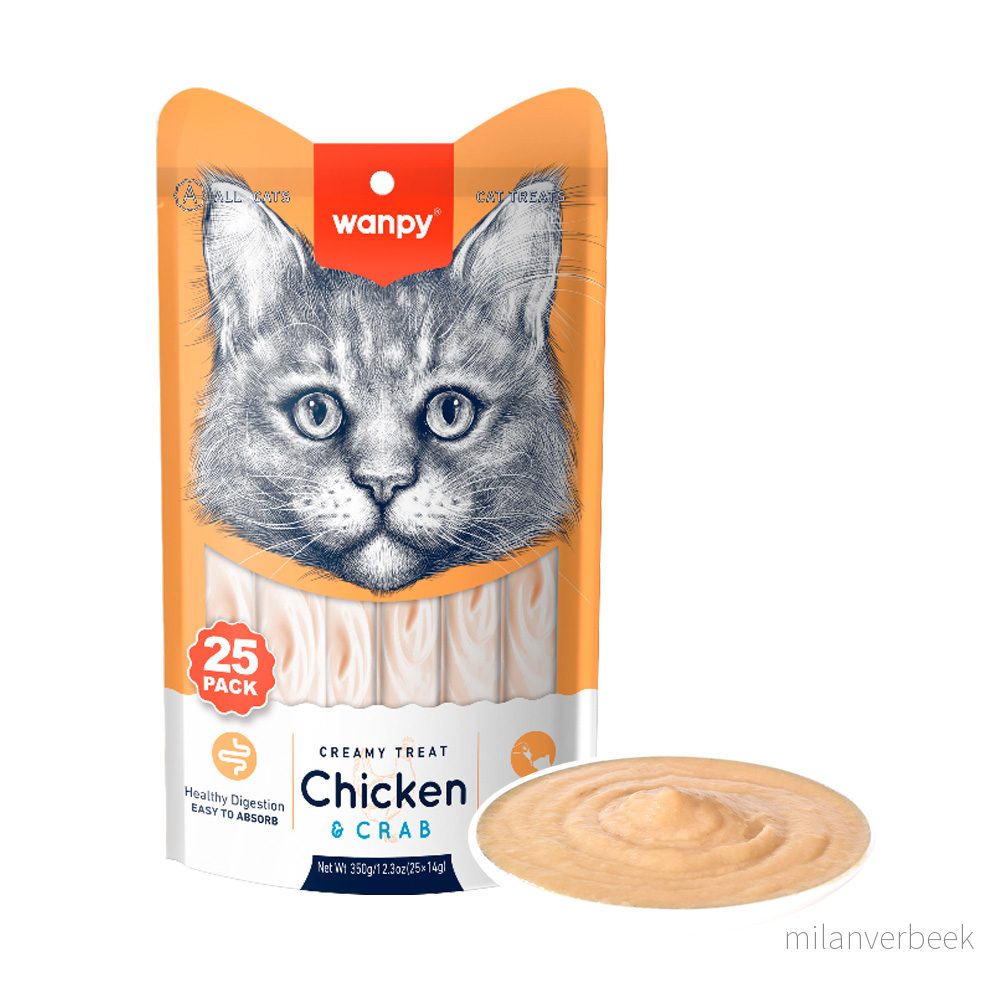 wanpy - Wanpy - 25 x 14gr Pack Creamy Lickable Treat with Chicken and Crab - 25 x 14gr v:9960123