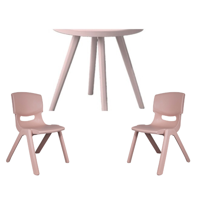 Oscar – Kids Table + 2 x Chair – Pastel Pink Set – Gratis frakt v:4839726