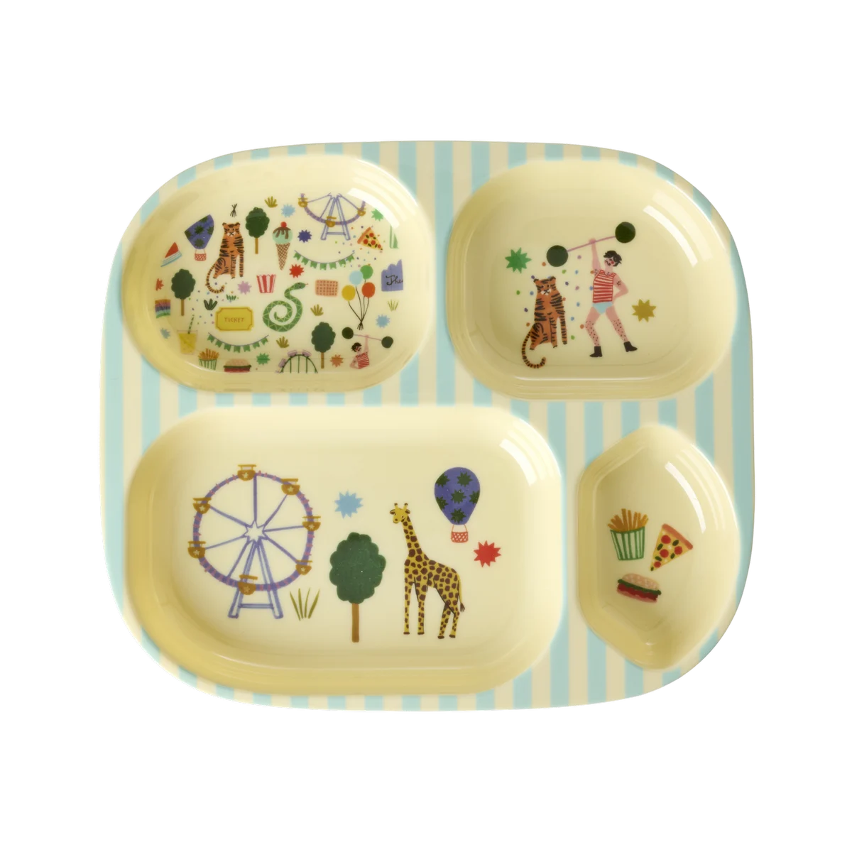 Rice - Melamine Kids 4 Room Plate with Fun Fair Print - Mint v:4062226