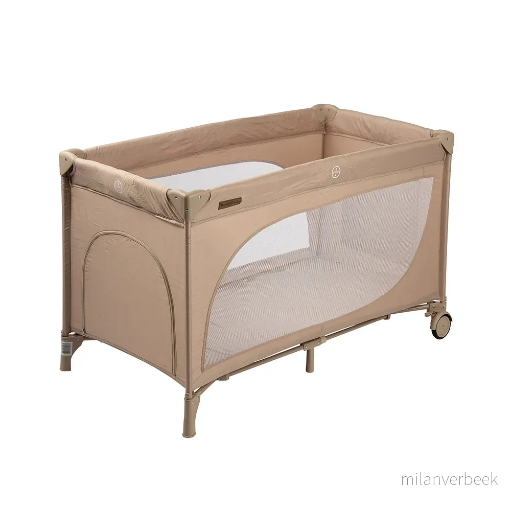 Babytrold – Travel cot with opening and wheels – Khaki – 124 x 65 x 75 cm – Gratis frakt v:3066987