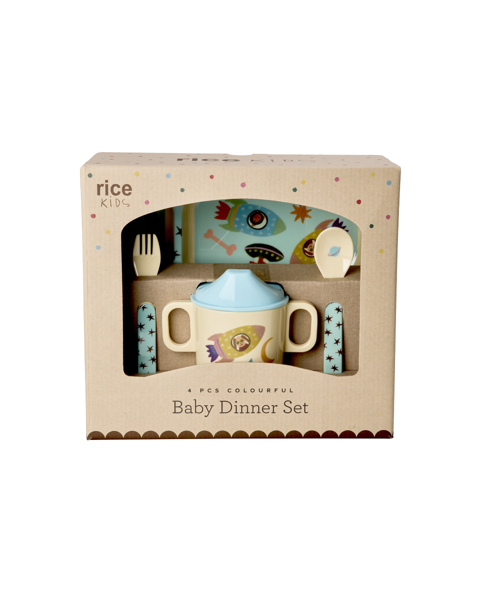 Rice - Melamine Baby Dinner Set - Dogs in Space Print - 4 pcs v:4474440