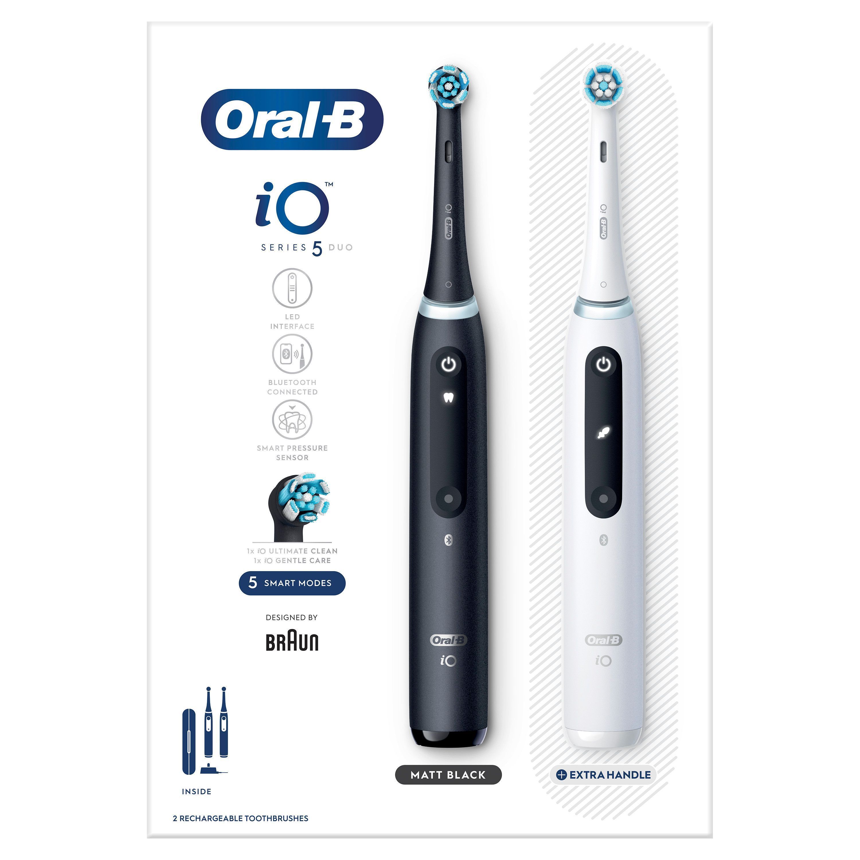 Oral B - iO5 Duo Pakke Svart UCB & Hvit SC Elektriske Tannbørster - Gratis frakt v:3851068