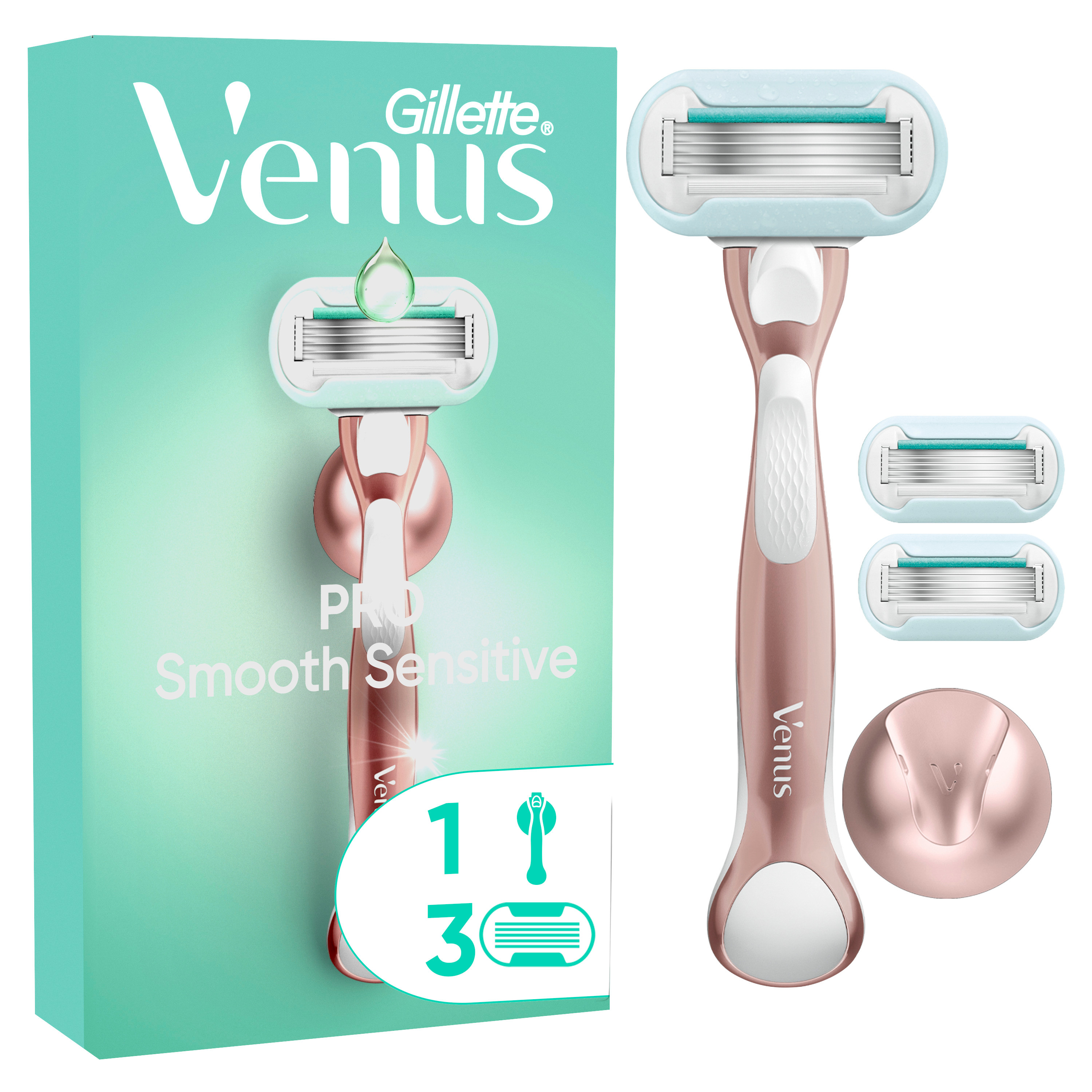Venus - Pro Smooth Sensitive - For sensitiv hud - Grønn/Hvit/Rosa v:7677546