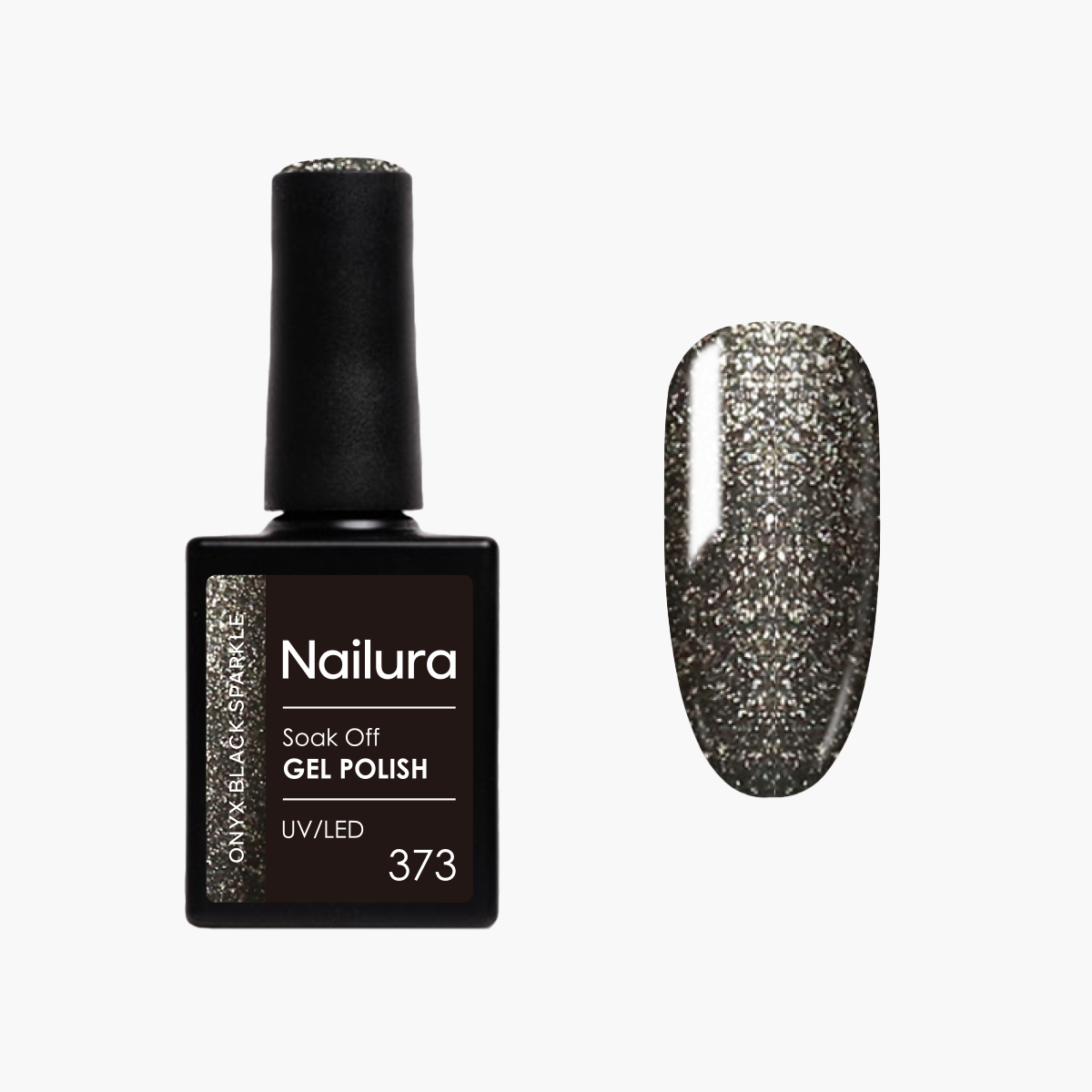 Nailura - Gel Polish 373 - Onyx Black Sparkle - 10 ml - Onyx Black Sparkle v:9845638
