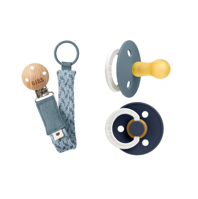 BIBS – Pacifier Colour 2 PACK – Petrol GLOW/Deep Space GLOW – Size 2 + Pacifier Clip Braided – Petrol/Baby Blue – Onesize (Bundle) v:9191134