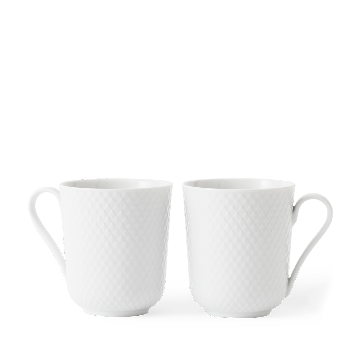 Lyngby Porcelæn – Rhombe Hvit Krus med Håndtak – 33 cl – Sett med 2 v:1750173