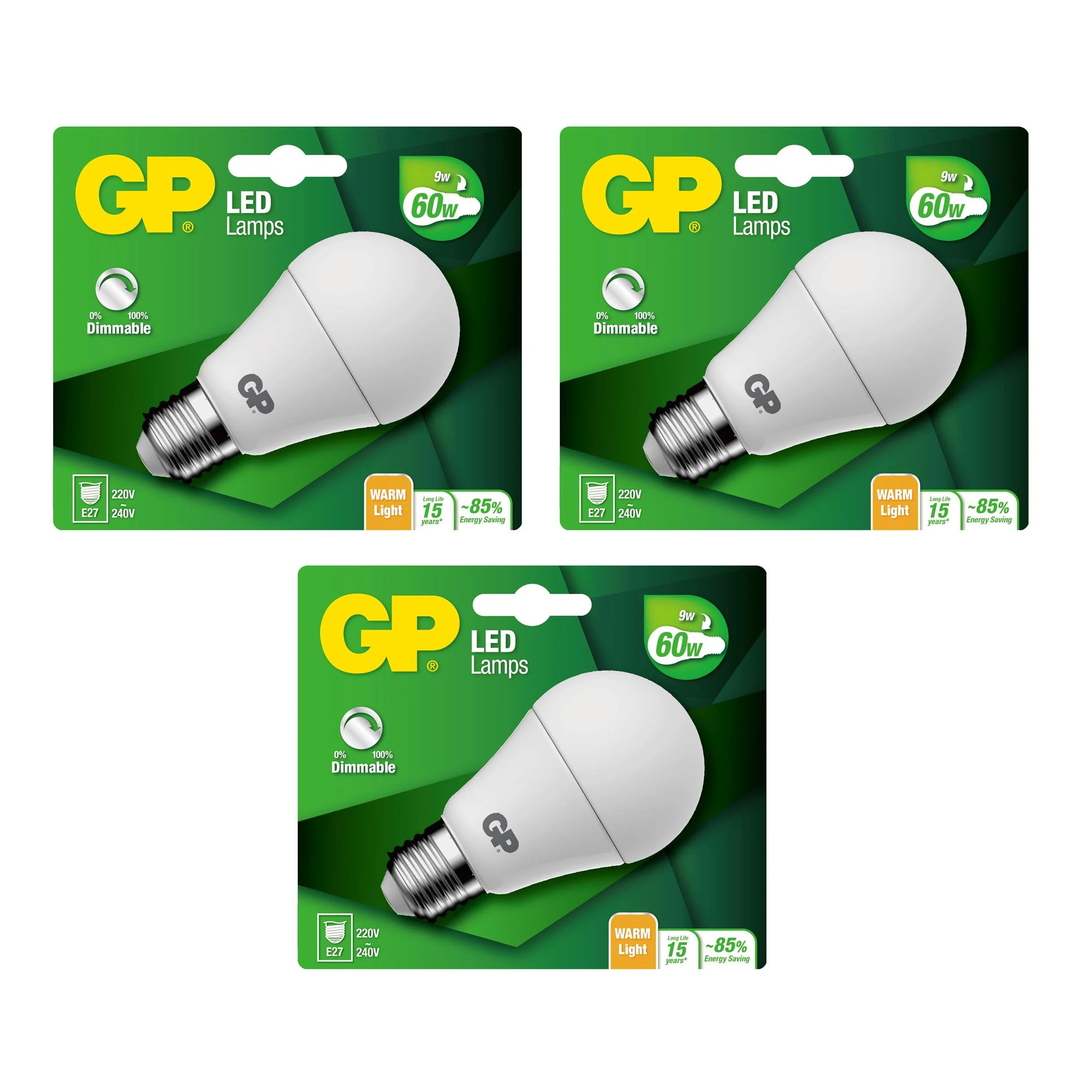 GP – LED Lamp Classic, E27, DIM, 9W (60W), 806lm I Bundle (3 Pcs) v:8814652 GP – LED Lamp Classic, E27, DIM, 9W (60W), 806lm I Bundle (3 Pcs) v:8814652