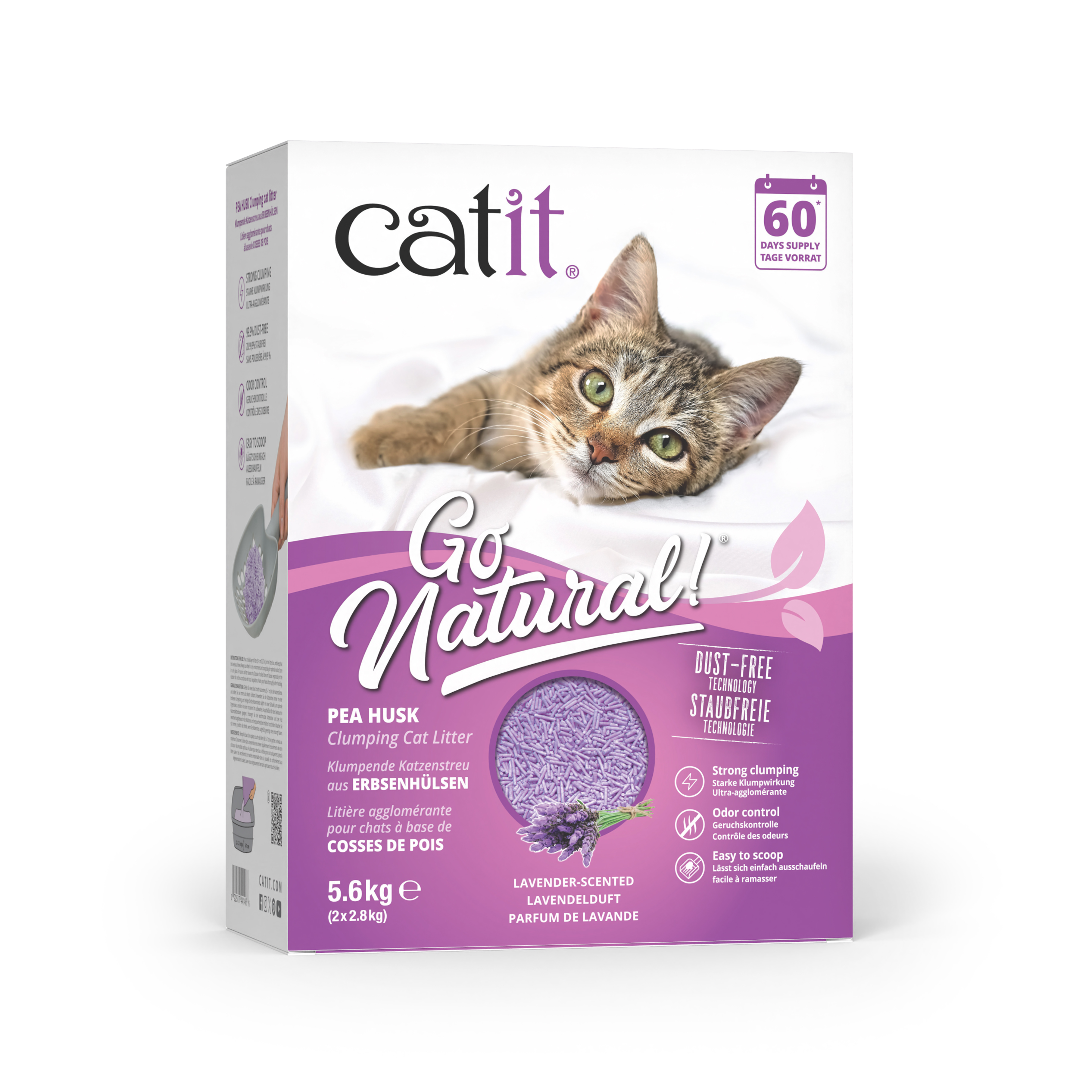 Catit - Go Natural! Pea Husk Pellet Clumping Cat Litter - Lavender Scent - 2 x 2.8kg (5.6kg) v:3985726