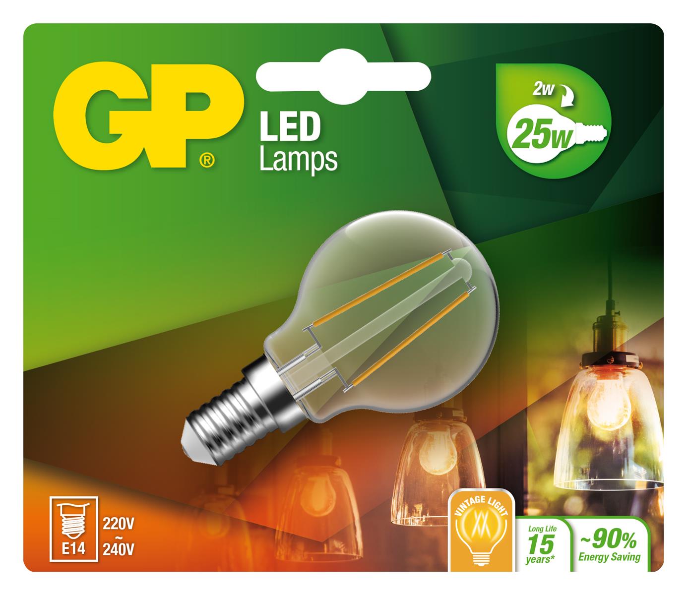 GP - LED Lamp Filament Mini Globe, E14, 2W (25W), 250lm v:3426188