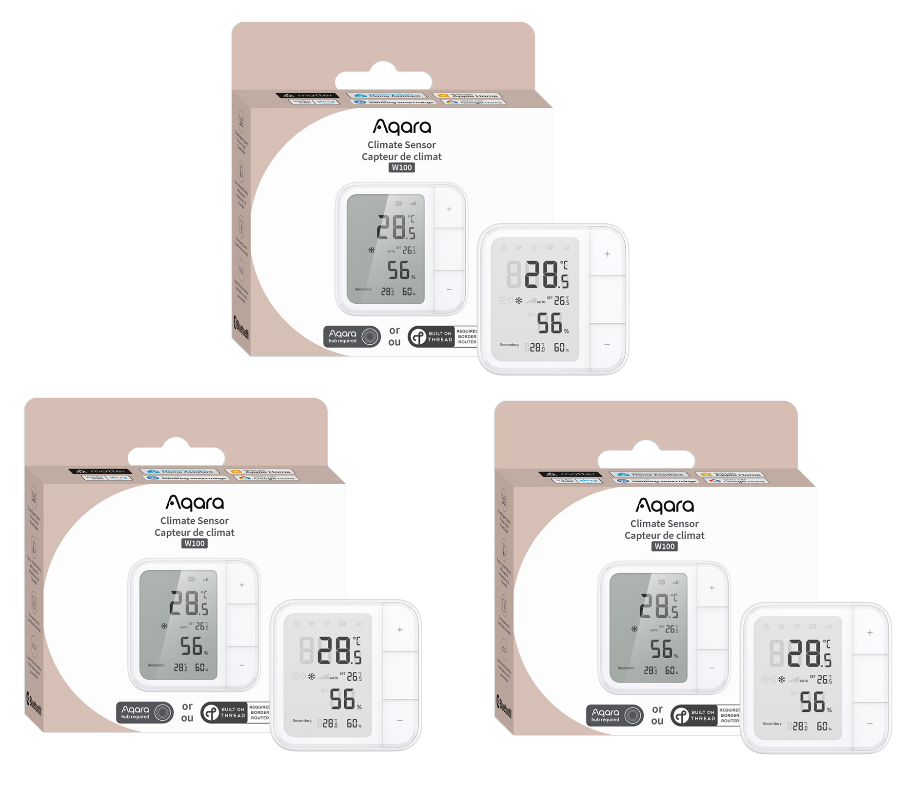 Aqara - 3x Smart Temperature & Humidity Sensor with LCD Display – Zigbee/Thread - Bundle - Gratis frakt v:3451352