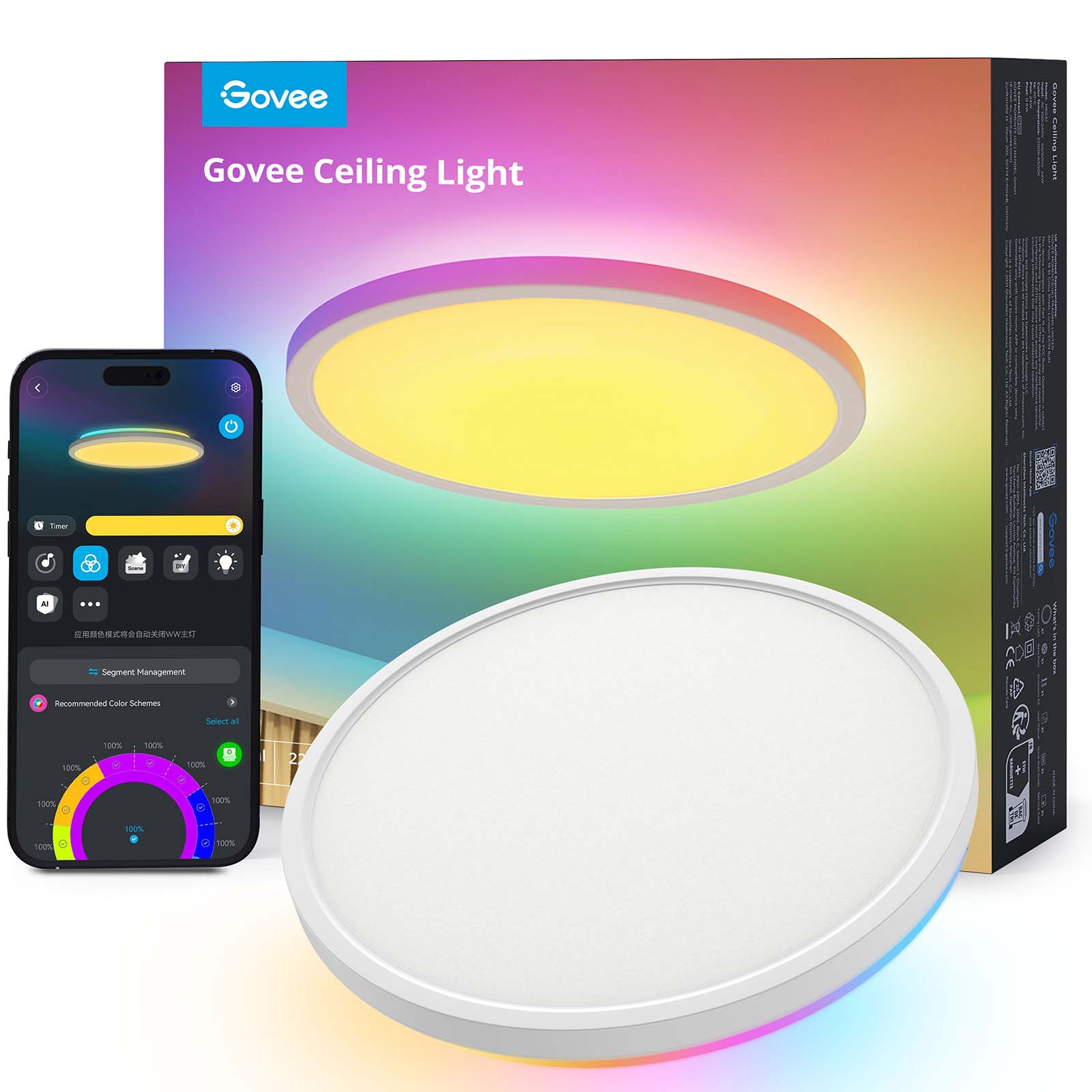 Govee Rundt Smart Taklys – 12", RGB & Hvit, Wi-Fi og Appkontroll – Gratis frakt v:3791884