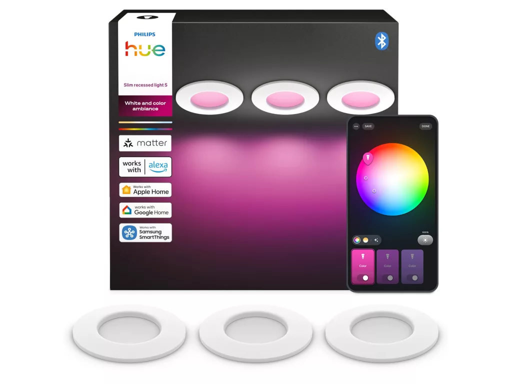 Philips Hue - White & Color Ambiance Slim Innbyggingsspot S - Hvit - 90mm - 3-pakke - Gratis frakt v:5842012