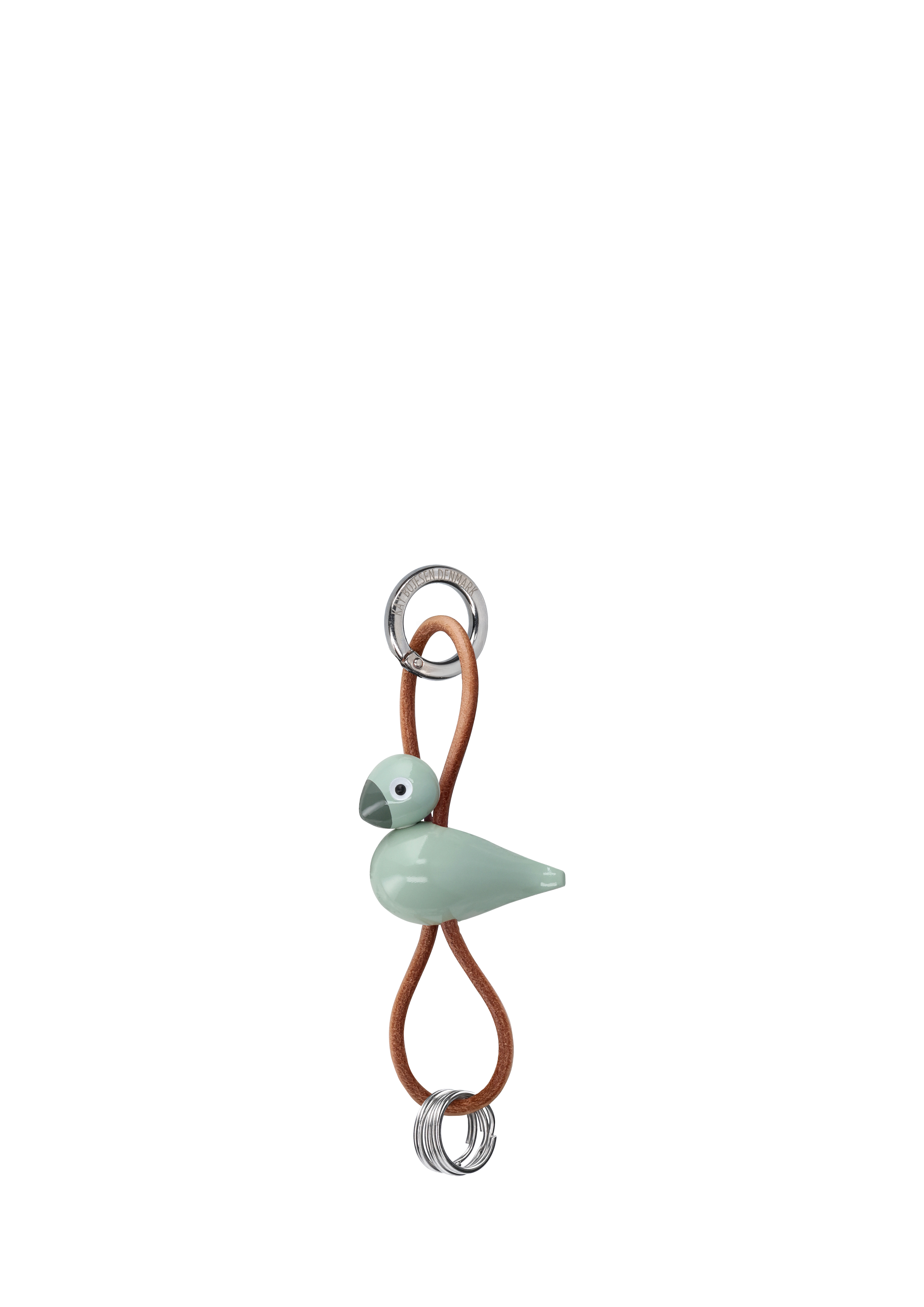 Kay Bojesen – Fuglnøkkelring – Sølvtonet Metall med Naturlær Grønn – 4.5 cm v:7536588