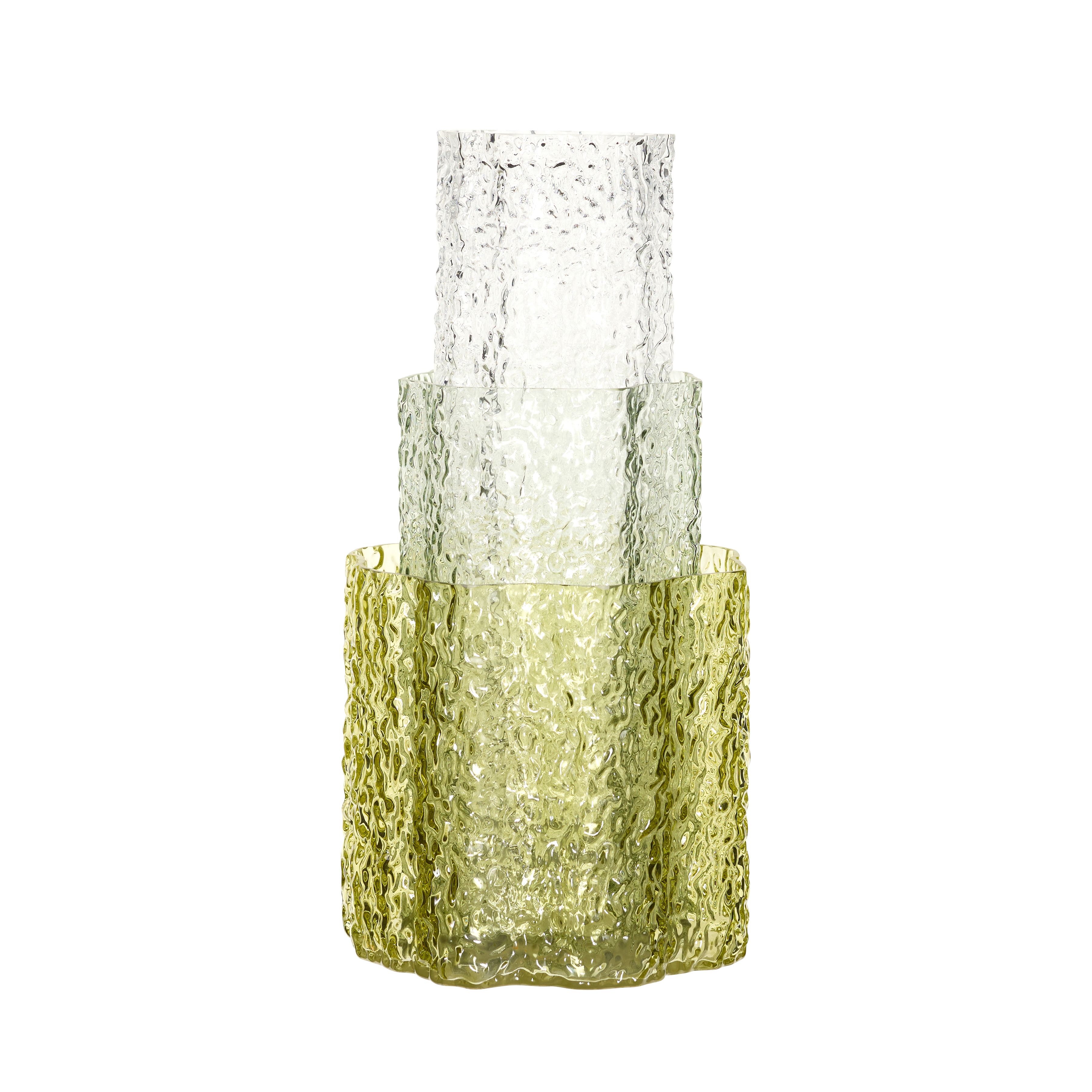 Hübsch - Triple Vases - Green/Clear - ø12xh39cm, ø15xh28, ø21xh20 - Gratis frakt v:8001796
