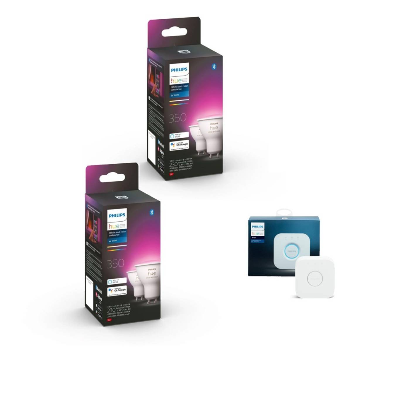 Philips Hue – 2x GU10 2-Pack White & Color Ambiance & Hue Bridge – Bundle – Gratis frakt v:4102289 Philips Hue – 2x GU10 2-Pack White & Color Ambiance & Hue Bridge – Bundle – Gratis frakt v:4102289