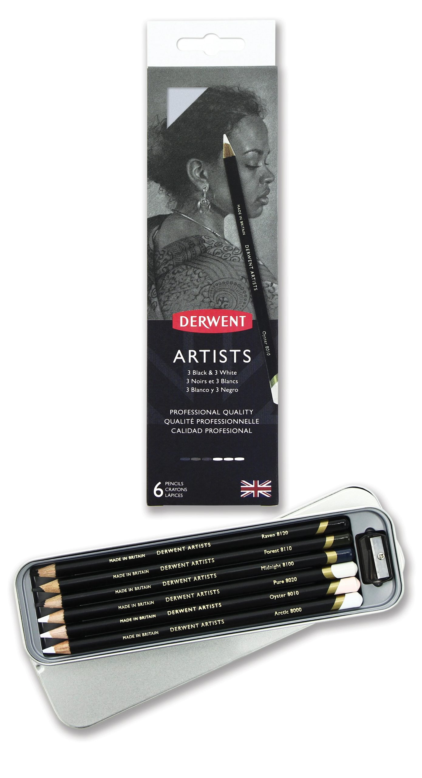 Derwent – Artists – Sort & Hvit – 6 stk. – Metalleske v:5814350
