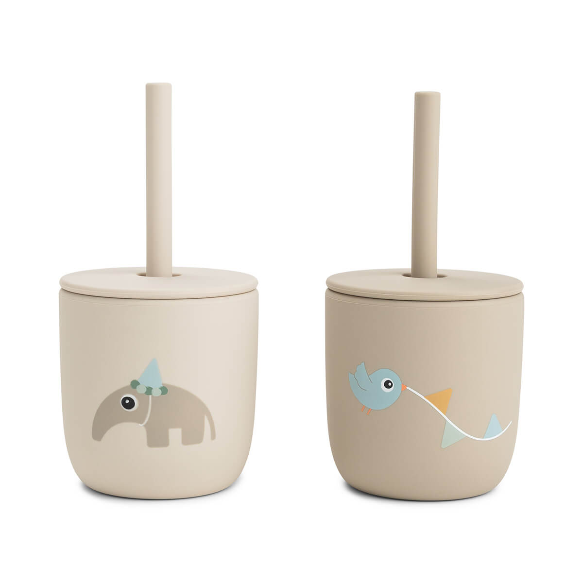 Done by Deer – Silicone straw cup 2-pack – Celebration Sand – Kop: Ø7 x H 7 cm. Sugerør: 13,5 cm. v:9294535