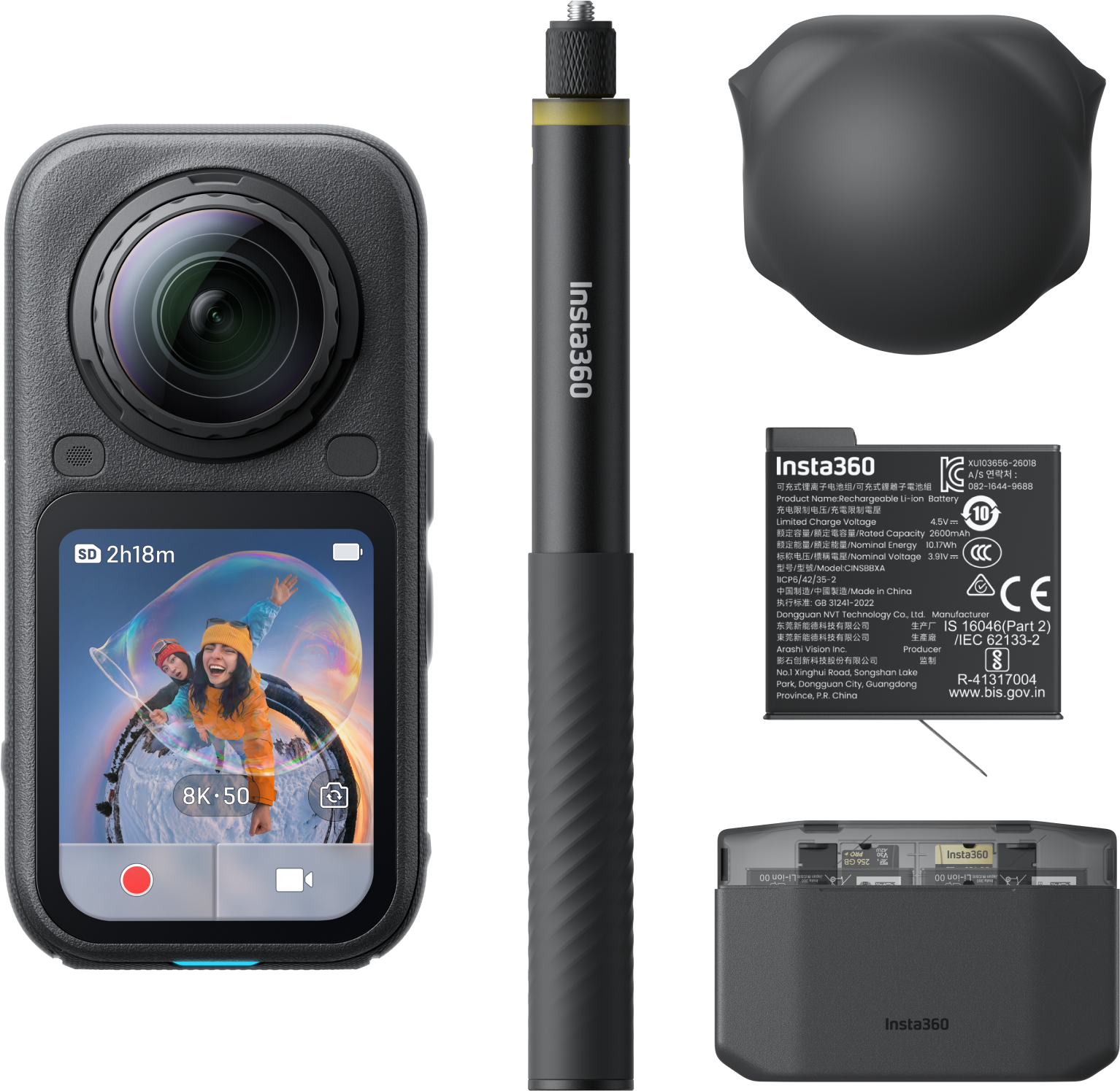 Insta360 - X6 Bundle 8K 360° Actionkamera - Ekstra Batteri & Selfiestang - Midnight Black - Gratis frakt v:1362060