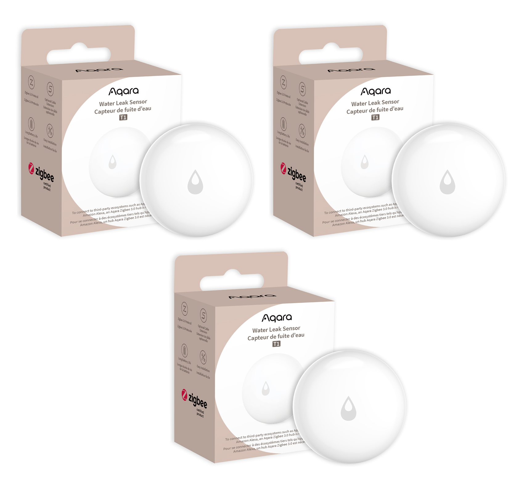 Aqara Vannlekkasje Sensor T1 – 3-pk Smart Varsler - Gratis frakt v:9942282