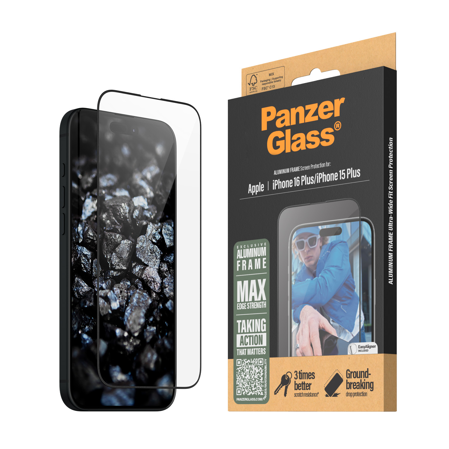 PanzerGlass - Screen Protection - iPhone 16 Plus - Aluminium Frame - Ultra Wide Fit v:4477992