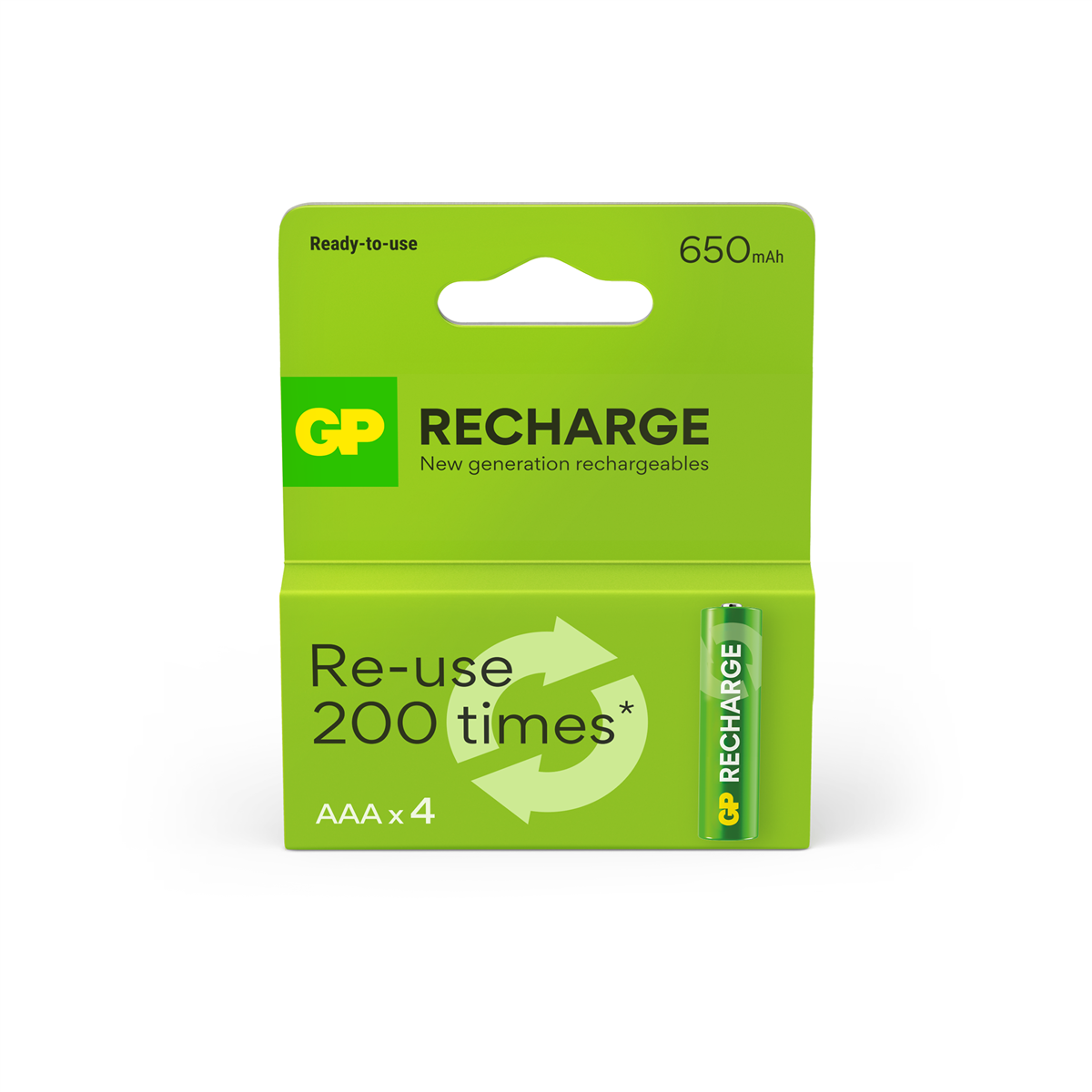 GP – Recharge Rechargeable Battery, Size AAA, 650 mAh, 4-pack v:1567858