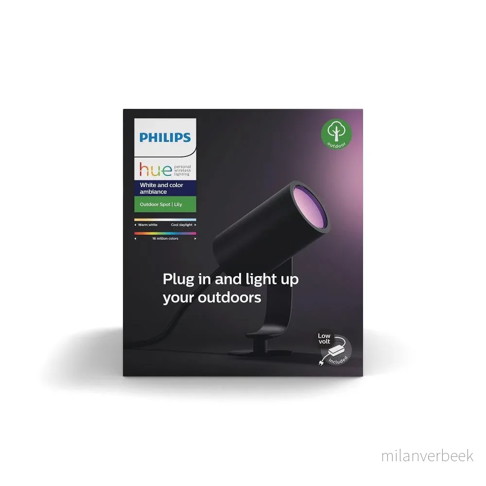 Philips Hue – Lily Spyd Antrasitt Forlengelse – Hvit & Farge Ambiance (Uten strømforsyning) – Gratis frakt v:7071627
