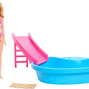 Barbie – Doll And Pool Playset, Blonde With Pool, Slide, Towel And Drink Accessories (HRJ74) v:5979864