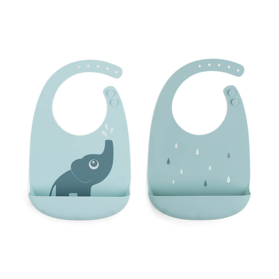 Done by Deer - Silicone Bib 2-pack Elphee - Blue - 27 x 19 x 4 cm v:1351175