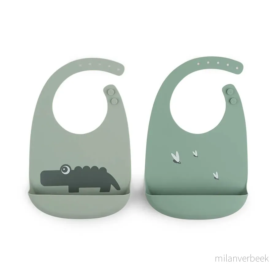 Done by Deer – Silicone bib 2-pack – Croco Green – 27 x 19 x 4 cm v:2912982