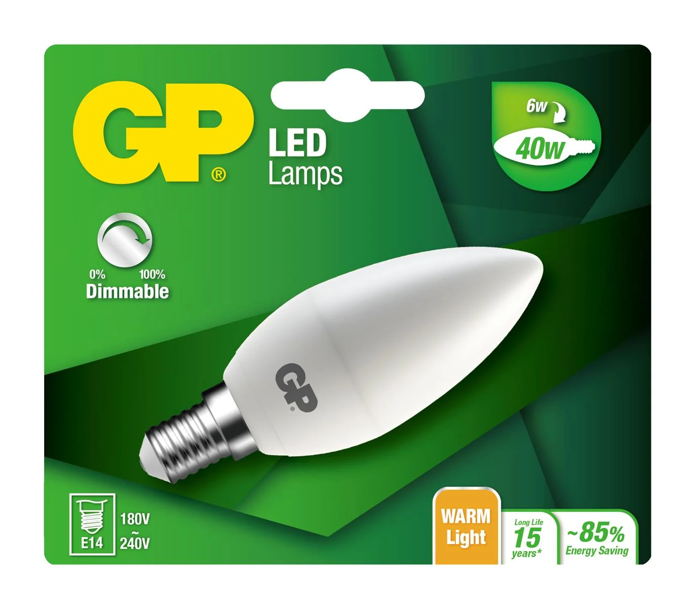 GP - LED Lamp Mini Candle, E14, DIM, 6W (40W), 470lm v:3340052