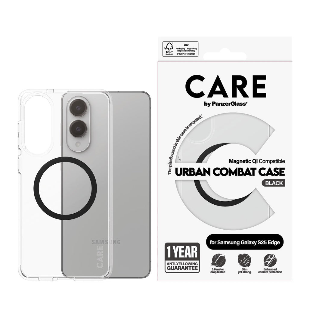 CARE by PanzerGlass - Flagship Case Transparent Urban Combat w. Black Qi Compatible Samsung S25 Edge v:4497768