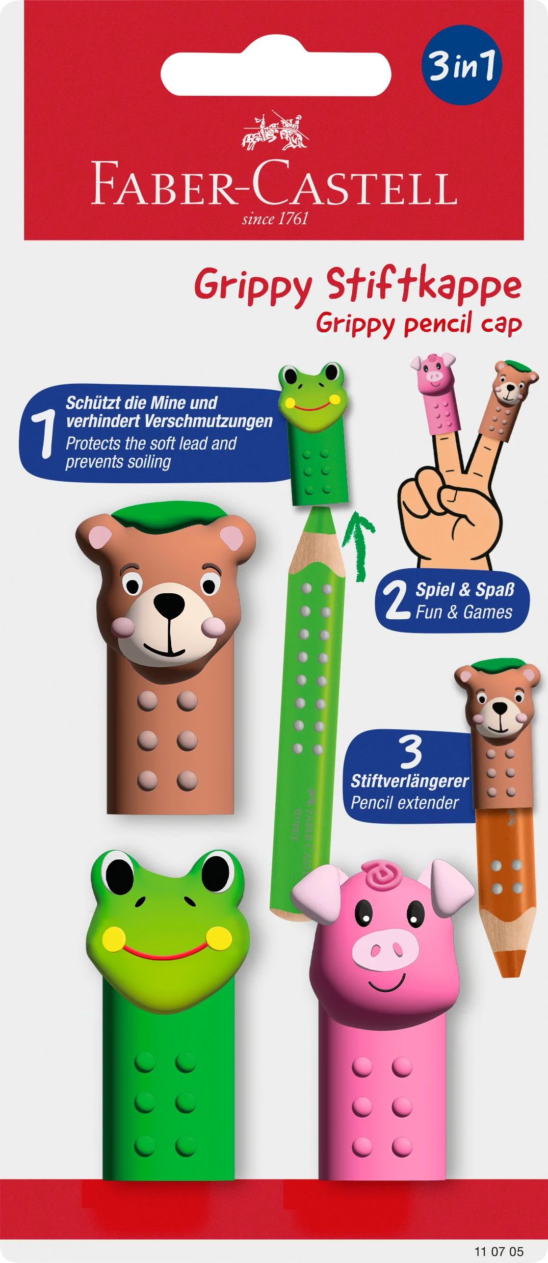 Faber‑Castell – Grippy Cap – Brown, Green and Pink – 3 Assorted (BC 110705) v:8711729