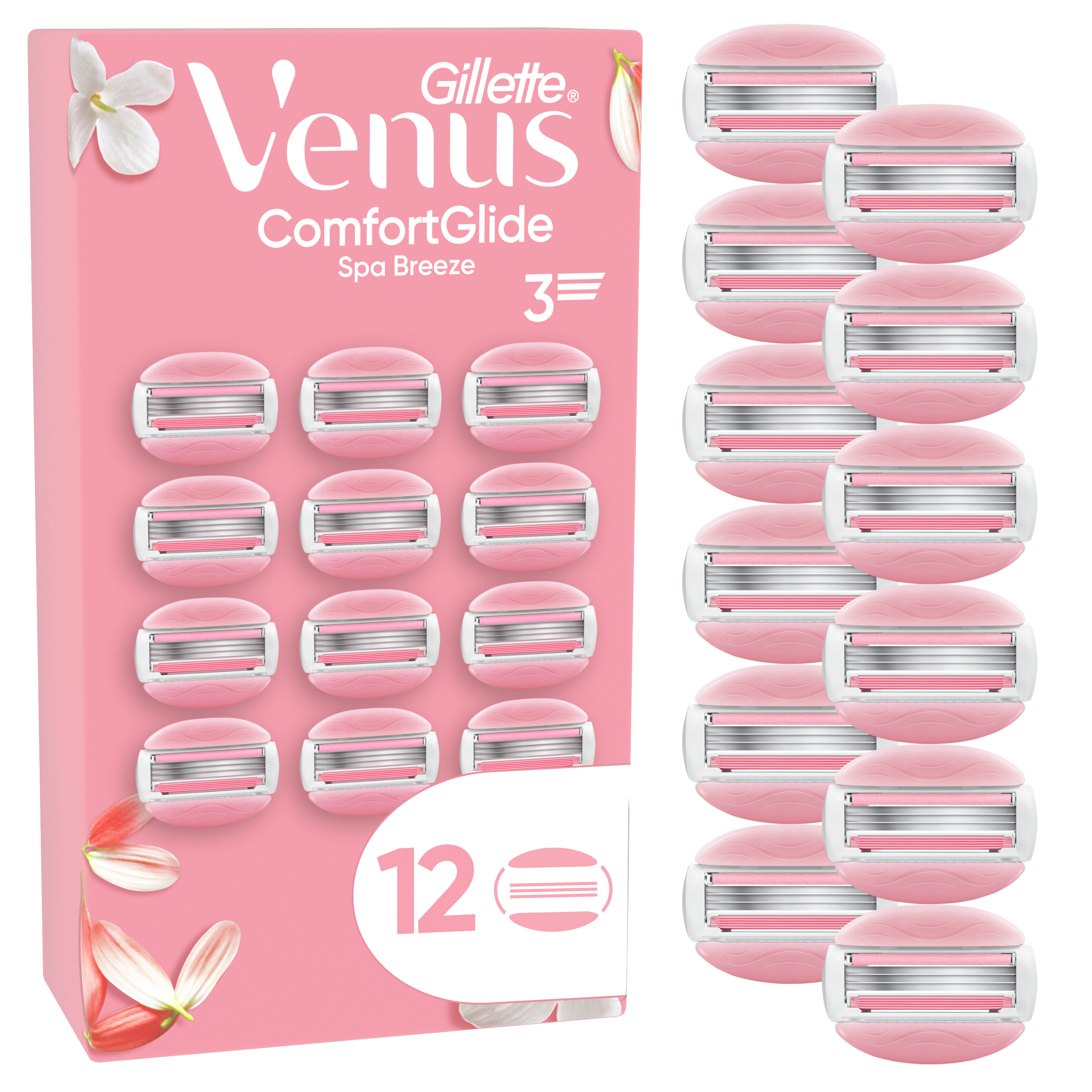 Venus - ComfortGlide Spa Breeze barberblader - Rosa/Hvit - 12 stk v:4390045