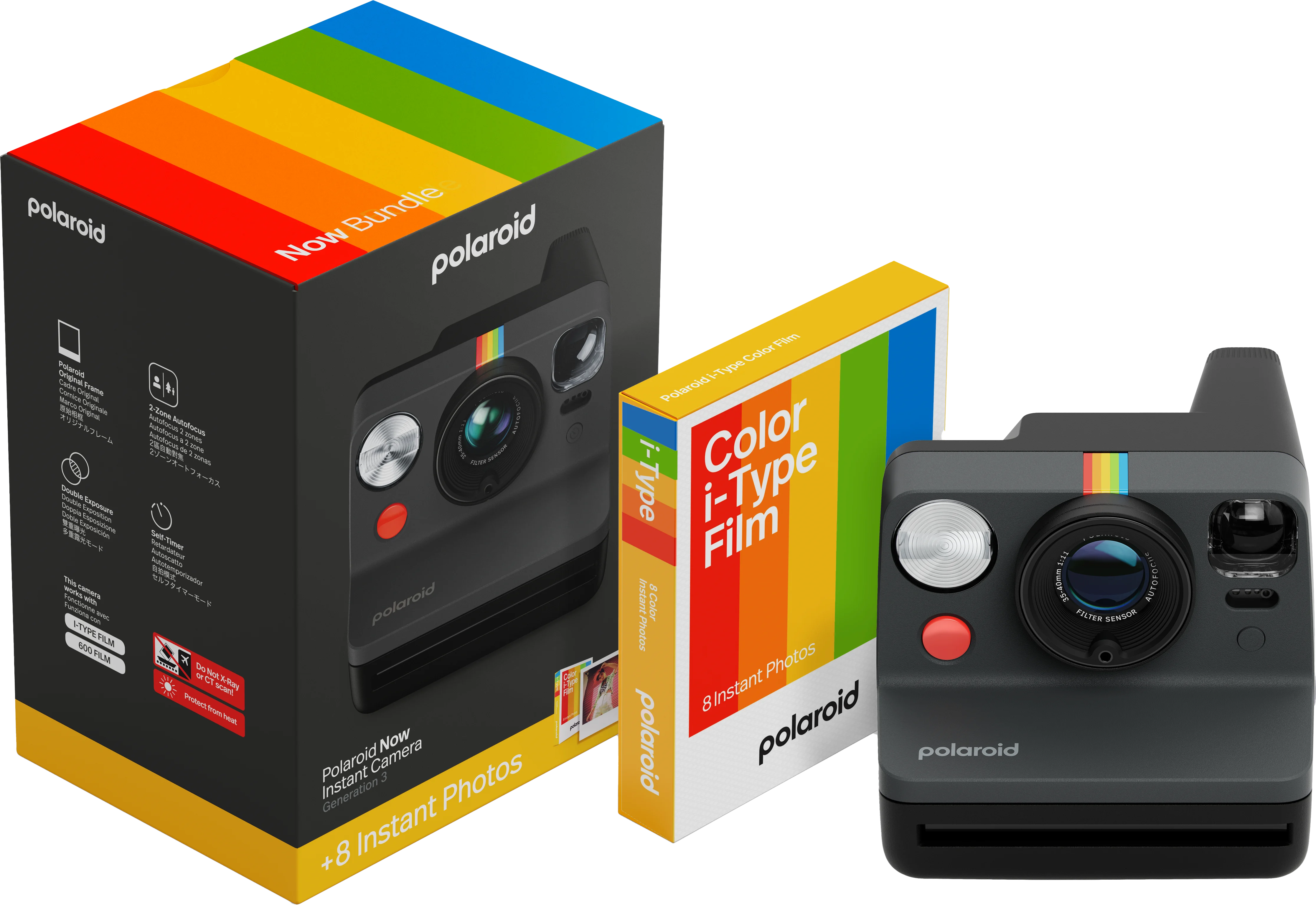 Polaroid – Now Gen 3 svart – pakke med Color film (8 bilder) - Gratis frakt v:2825798